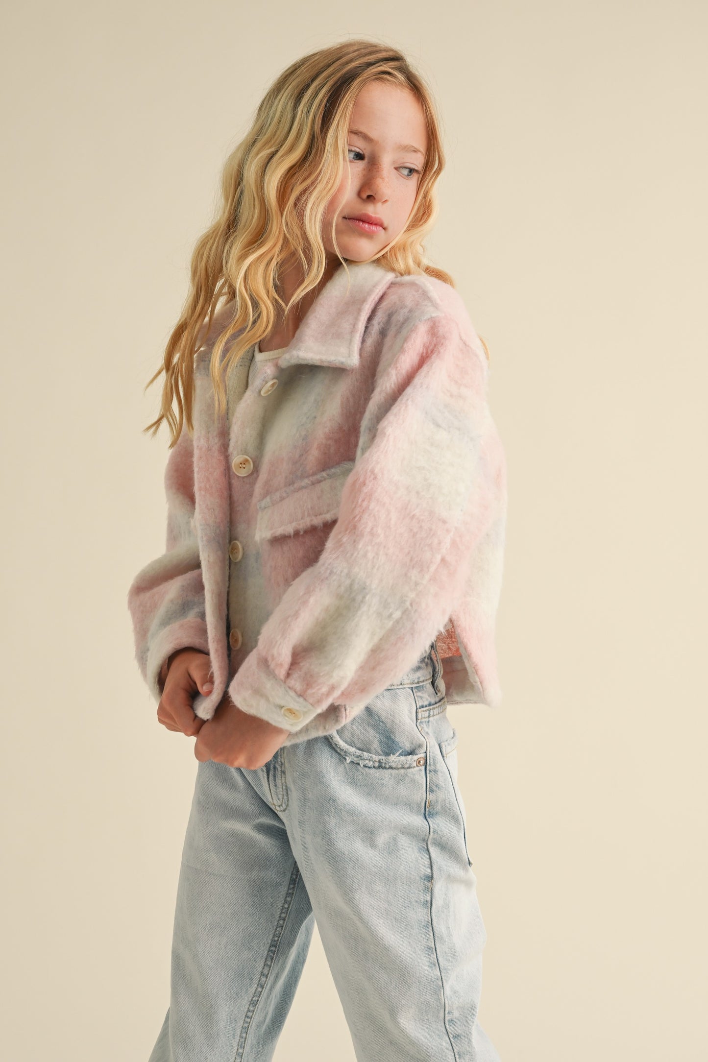 Cropped Cotton Candy Jacket styled closed