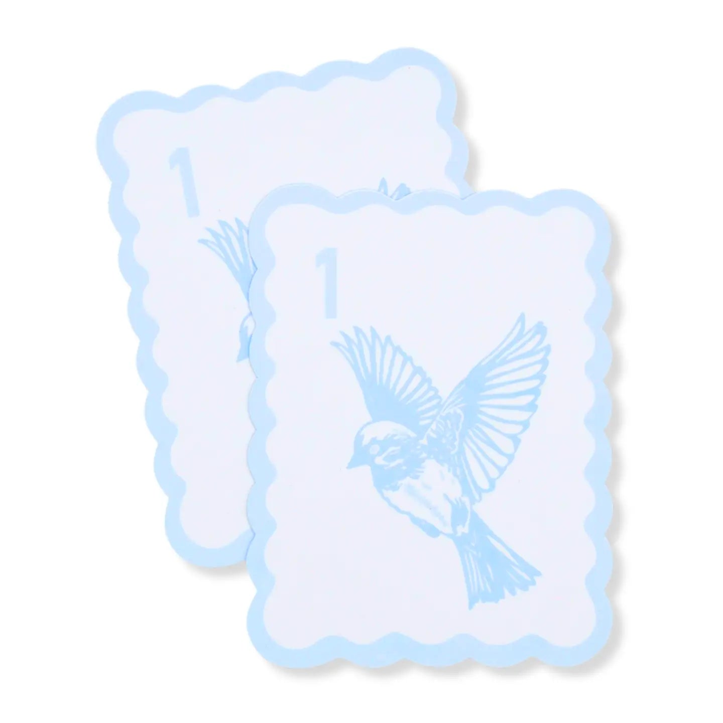 Baby blue Bird Bam mahjong tile shufflers with scalloped border sold as a pair for mahjong game nights and tournaments.