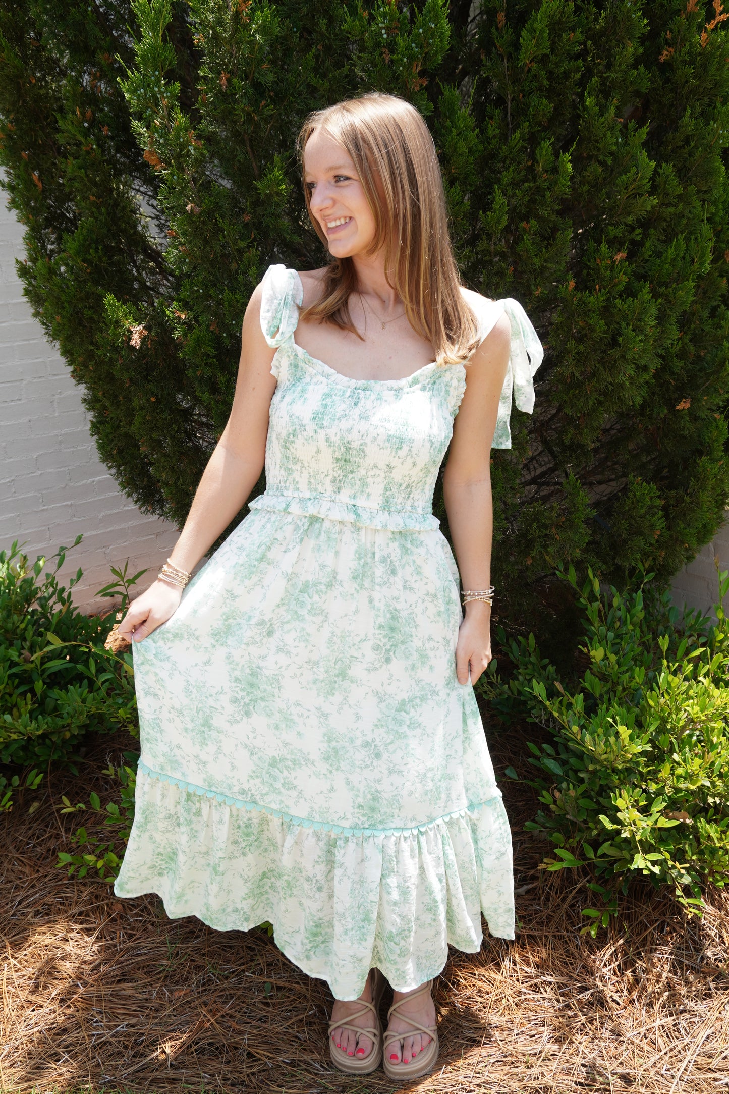 Willow Grace Smocked Midi Dress – Mint Toile