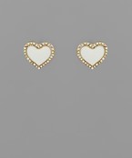 Bead Crystal Heart Studs - White