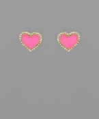 Bead Crystal Heart Studs - Hot Pink