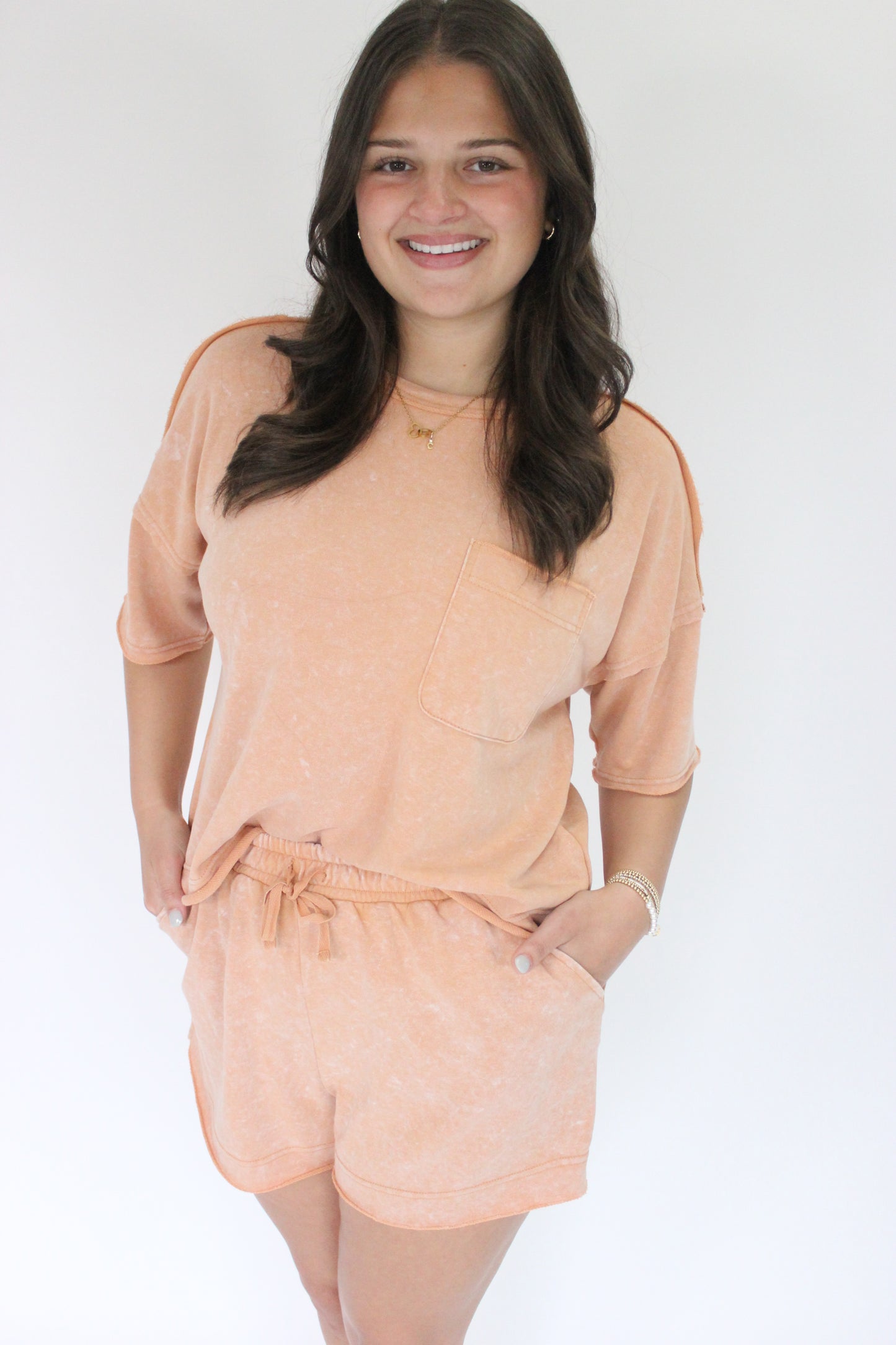 Sunset Glow Mineral-Washed Knit Set Hands in pockets