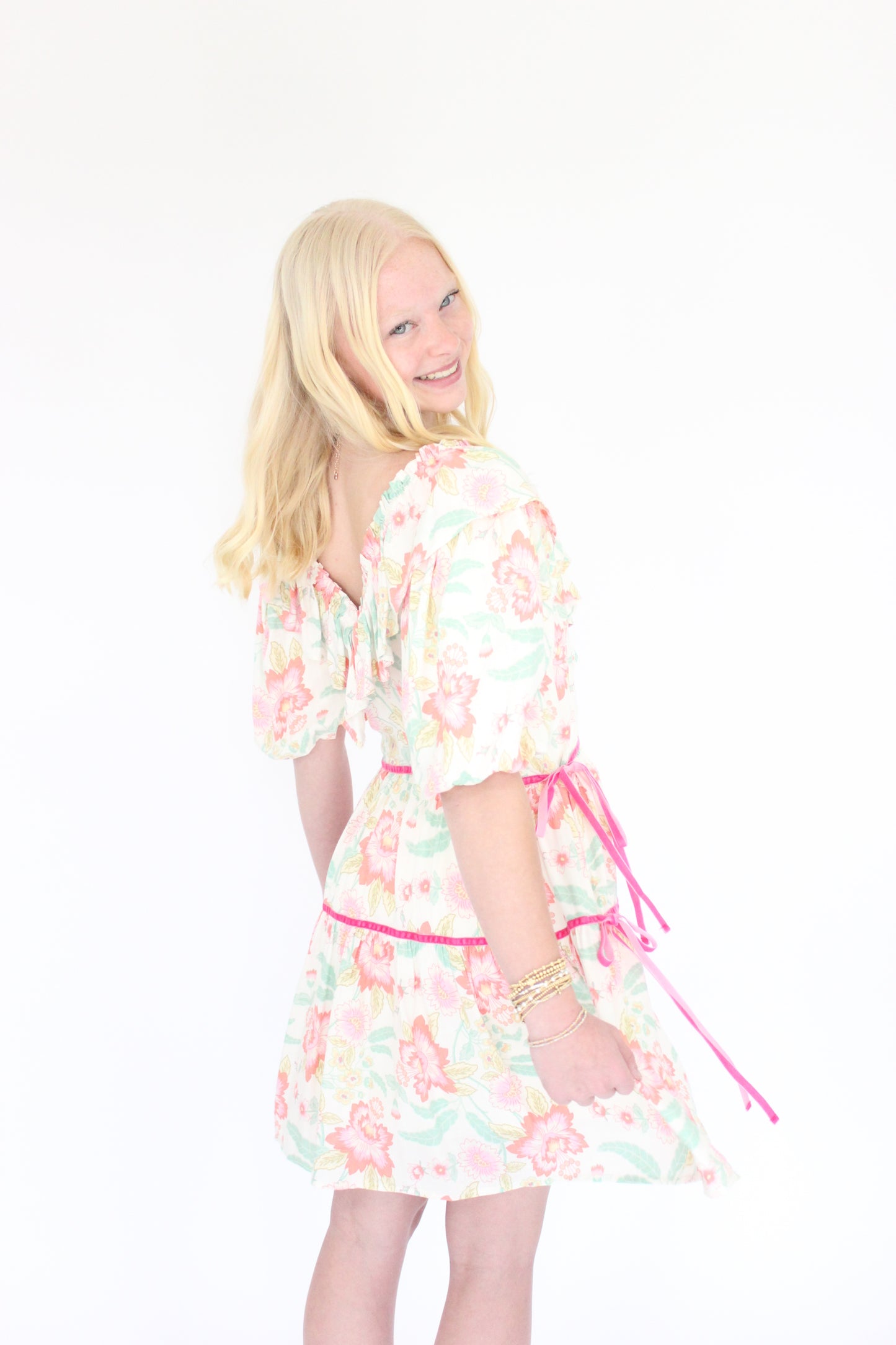 Magnolia Bloom V-Neck Dress - Pink back