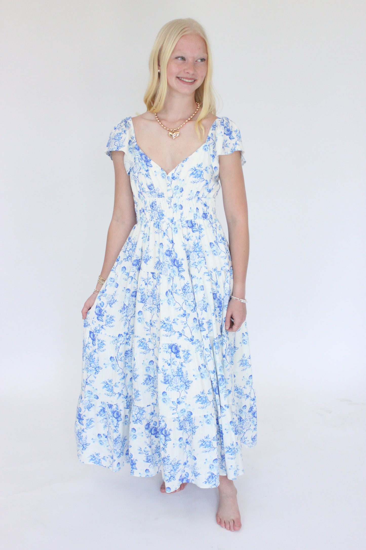 Sweetheart Print Dress - Blue