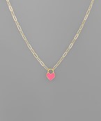 Heart Lock Chain Necklace hot pink