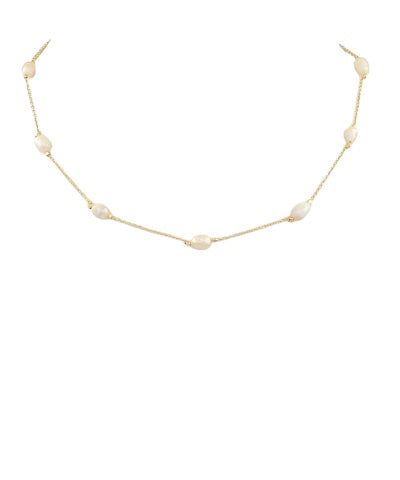 "Golden Glow" Dainty Freshwater Pearl Station Necklace – Gold Chain