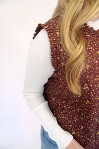 Amelia Brown Ditsy Floral Quilted Fall Vest - Anderson Ave boutique