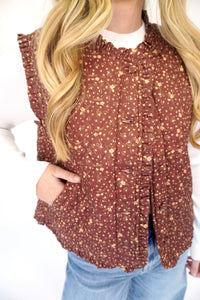 Amelia Brown Ditsy Floral Quilted Fall Vest - Anderson Ave boutique