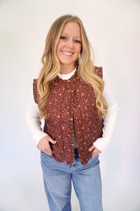 Amelia Brown Ditsy Floral Quilted Fall Vest - Anderson Ave boutique