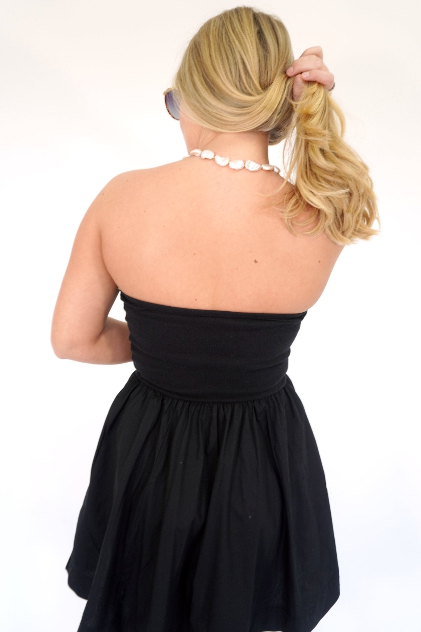 Aria Ribbed Strapless Mixed - Media Fit & Flare Mini Dress - Black - Anderson Ave boutique