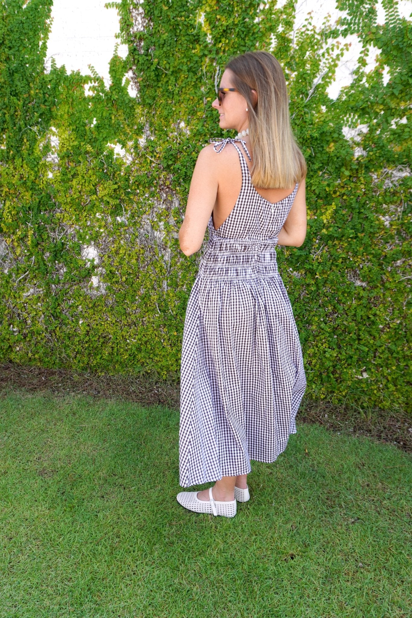 Brown & White Smocked Midi Dress - Anderson Ave boutique