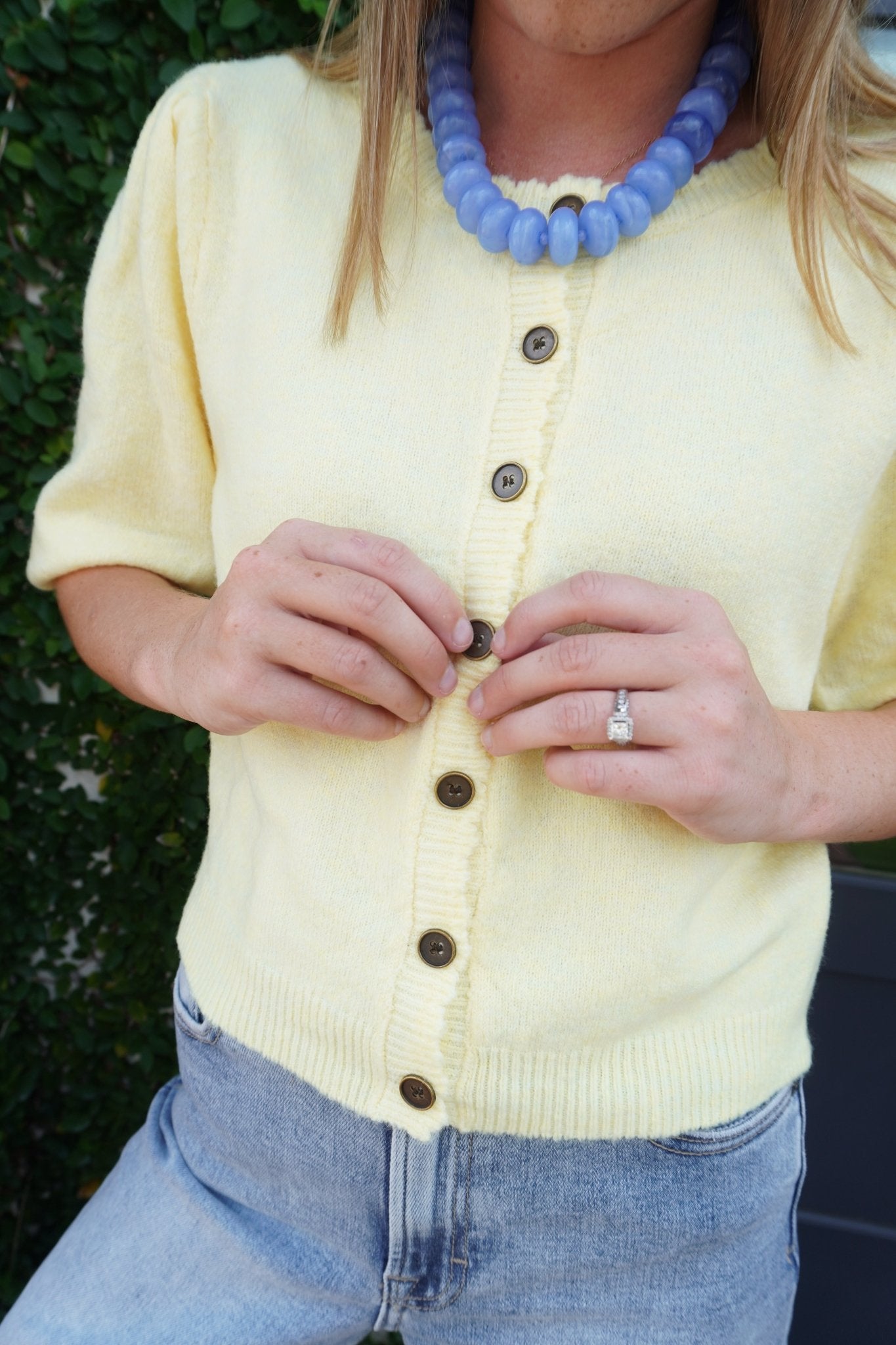 Butter Yellow Button Front Puff Sleeve Top - Anderson Ave boutique