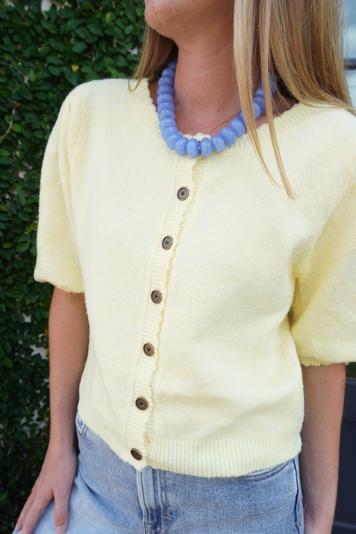 Butter Yellow Button Front Puff Sleeve Top - Anderson Ave boutique