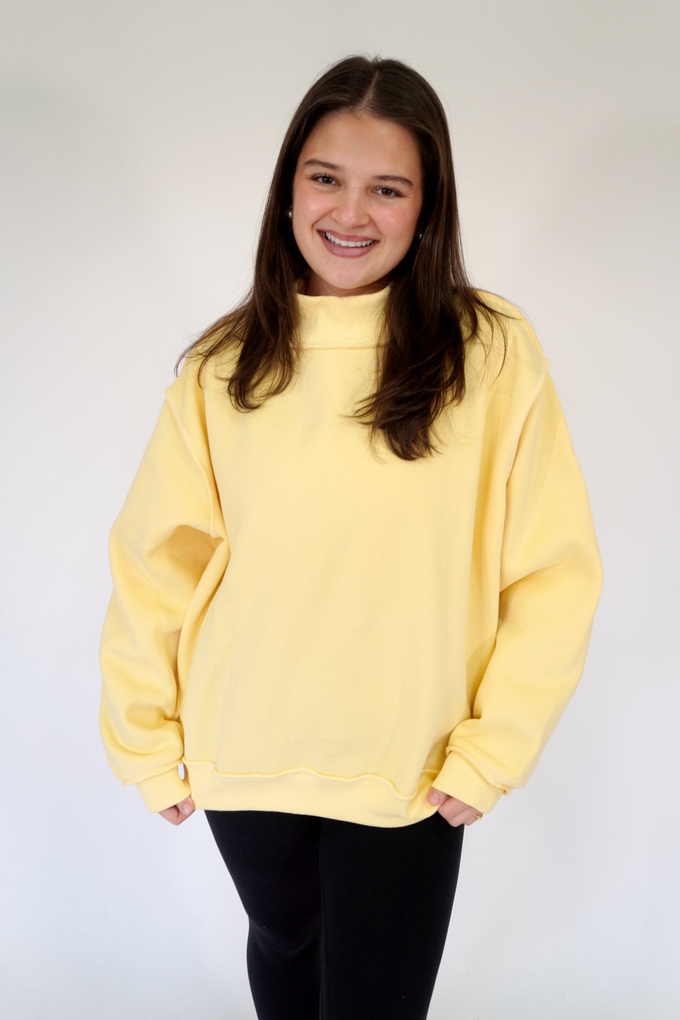Butter Yellow Mock Neck Cozy Sweatshirt - Anderson Ave boutique