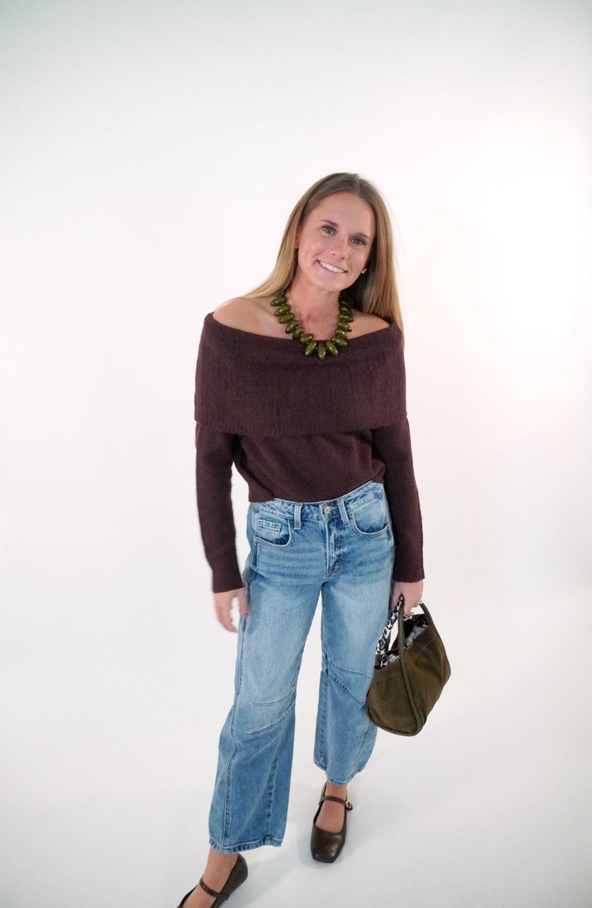 Chocolate Brown Off-Shoulder Sweater - Anderson Ave boutique