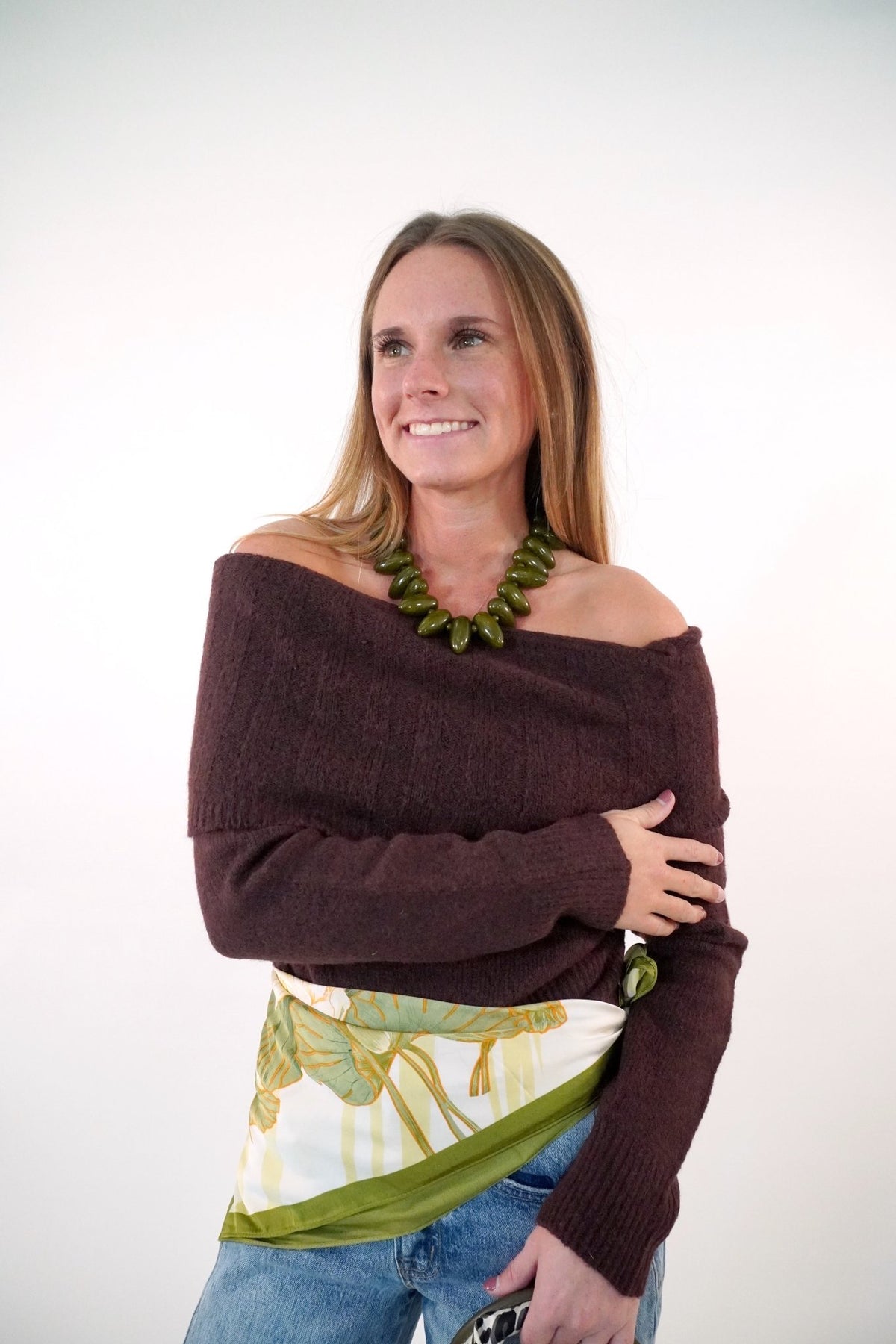 Chocolate Brown Off-Shoulder Sweater - Anderson Ave boutique