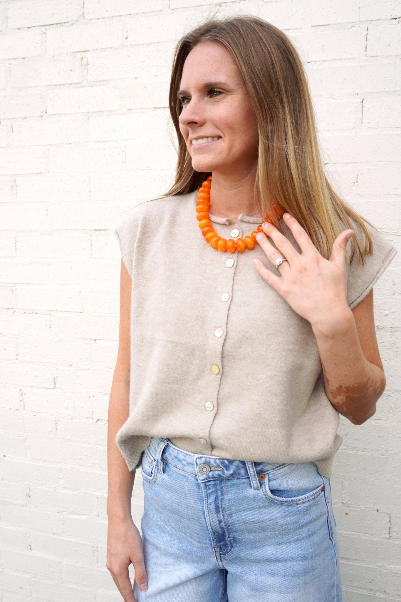 Chunky Beaded Necklace- Orange - Anderson Ave boutique