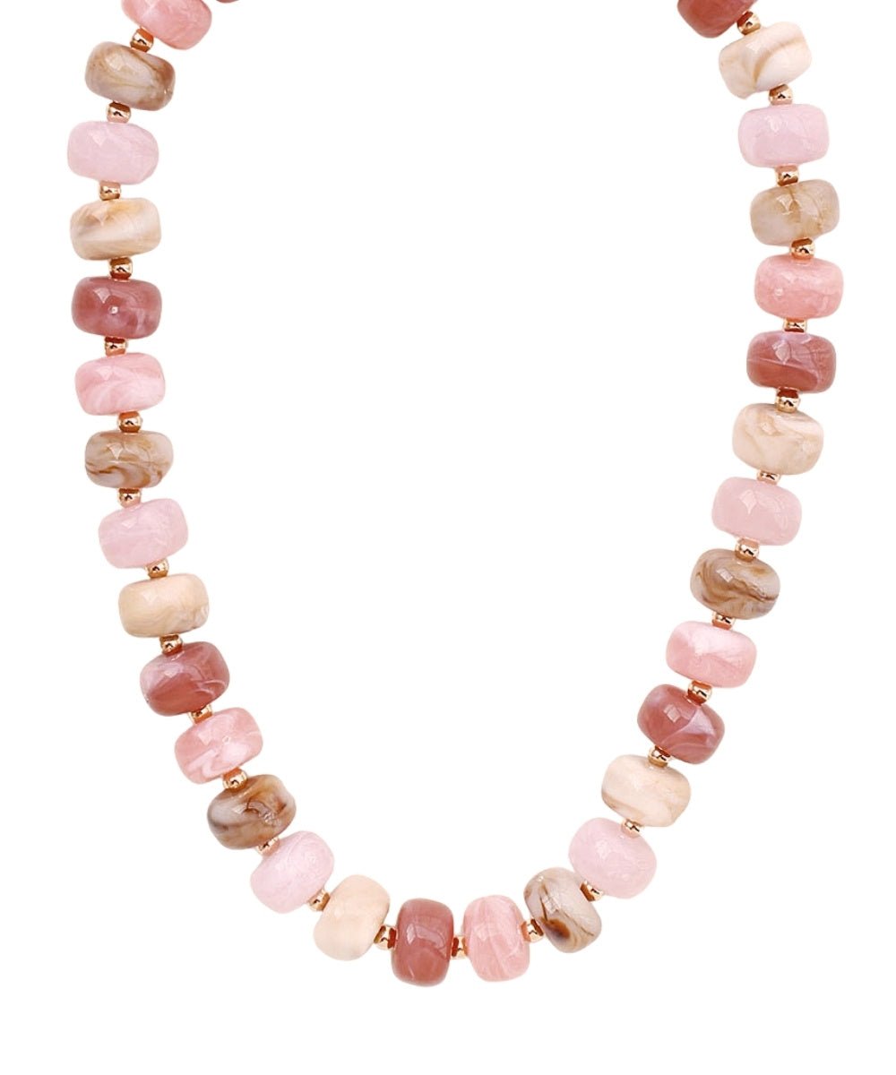 Chunky Blush and Taupe Marbled Beaded Collar Necklace - Anderson Ave boutique