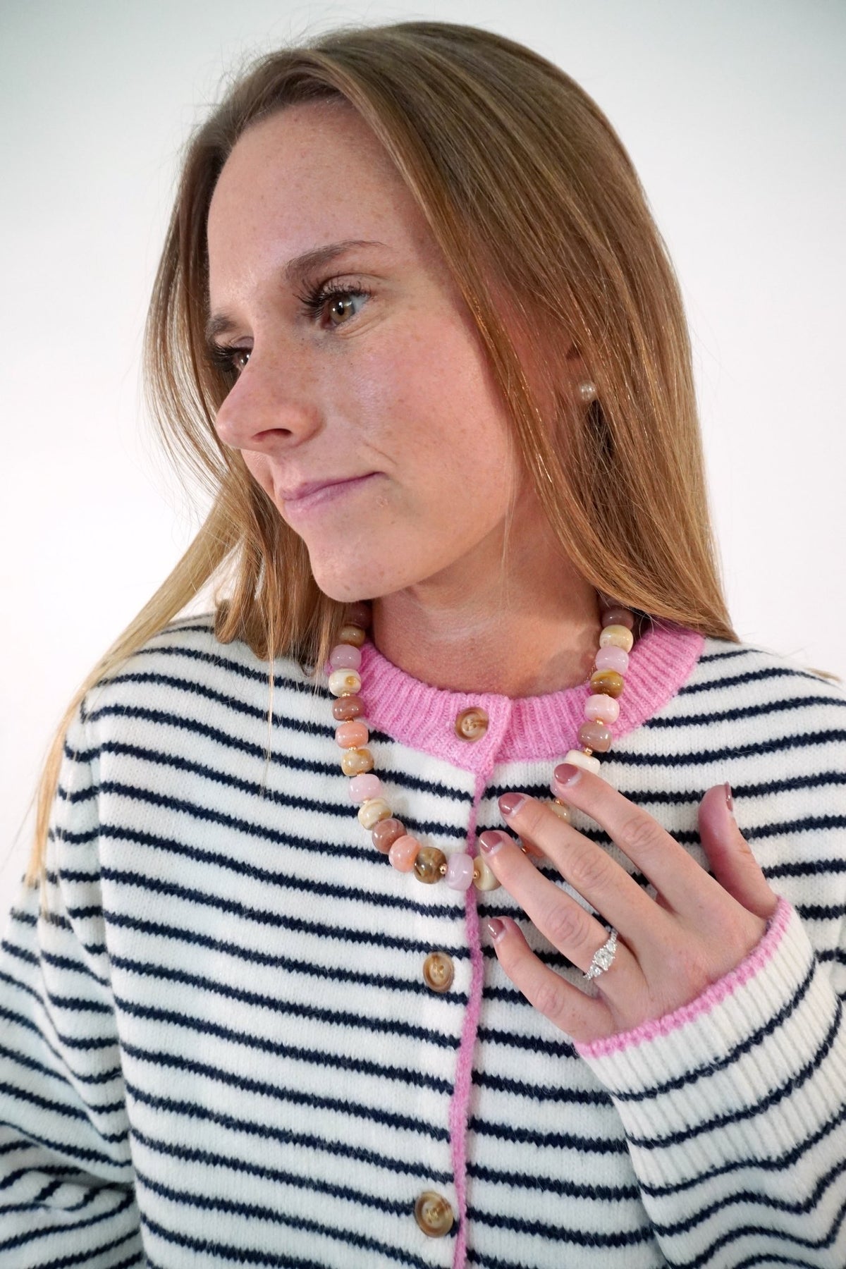 Chunky Blush and Taupe Marbled Beaded Collar Necklace - Anderson Ave boutique