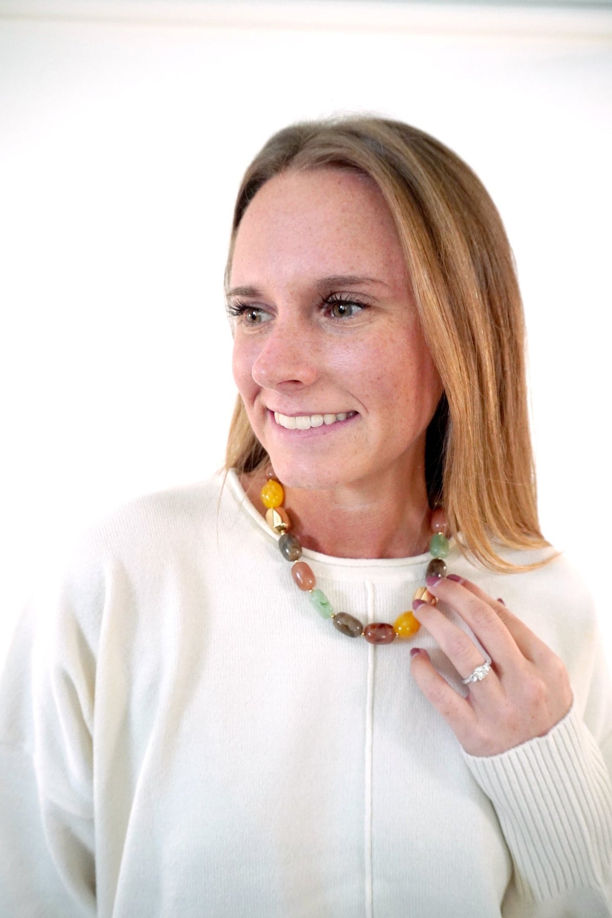 Chunky Multicolor Marbled Beaded Necklace with Gold Accents - Anderson Ave boutique