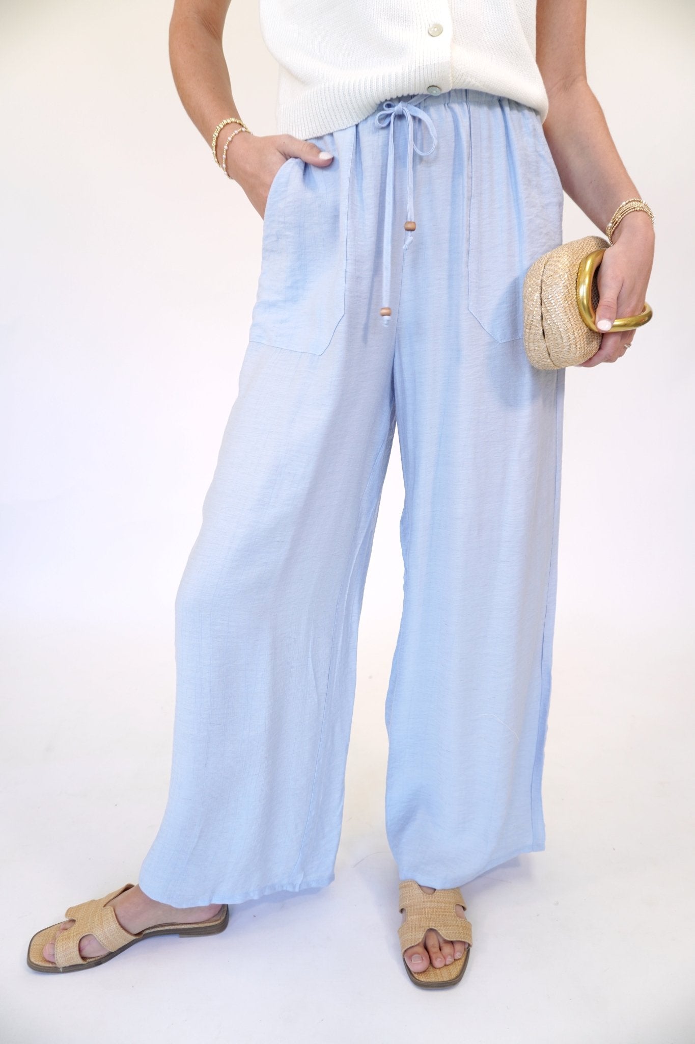 Coastal Breeze Wide Leg Woven Pants – Relaxed Drawstring Fit - Anderson Ave boutique