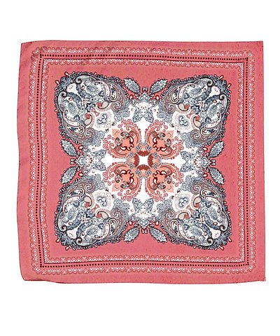 Coral Red Paisley Print Satin Square Scarf - Anderson Ave boutique