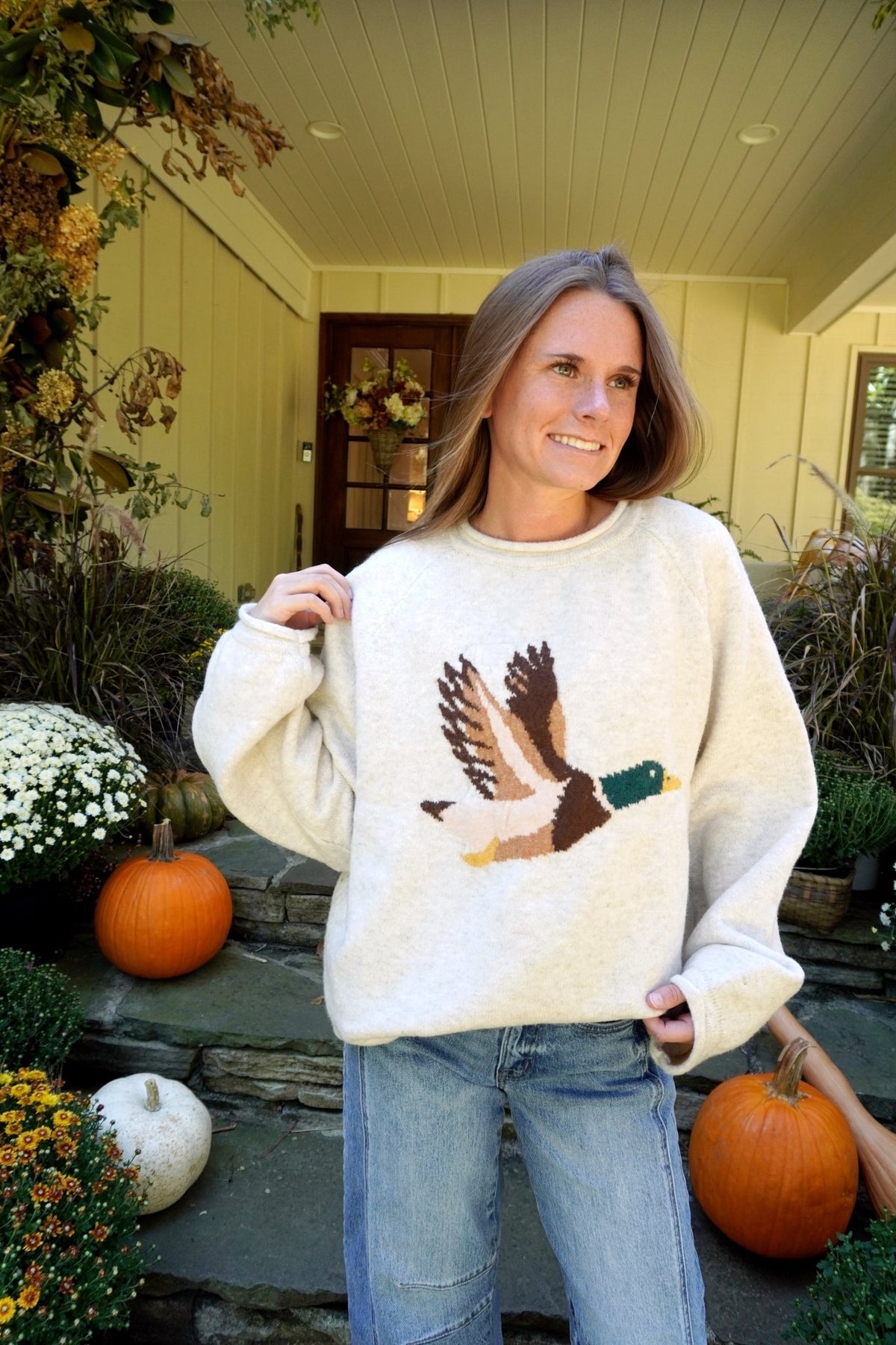 Cozy Mallard Graphic Sweater – Oatmeal - Anderson Ave boutique