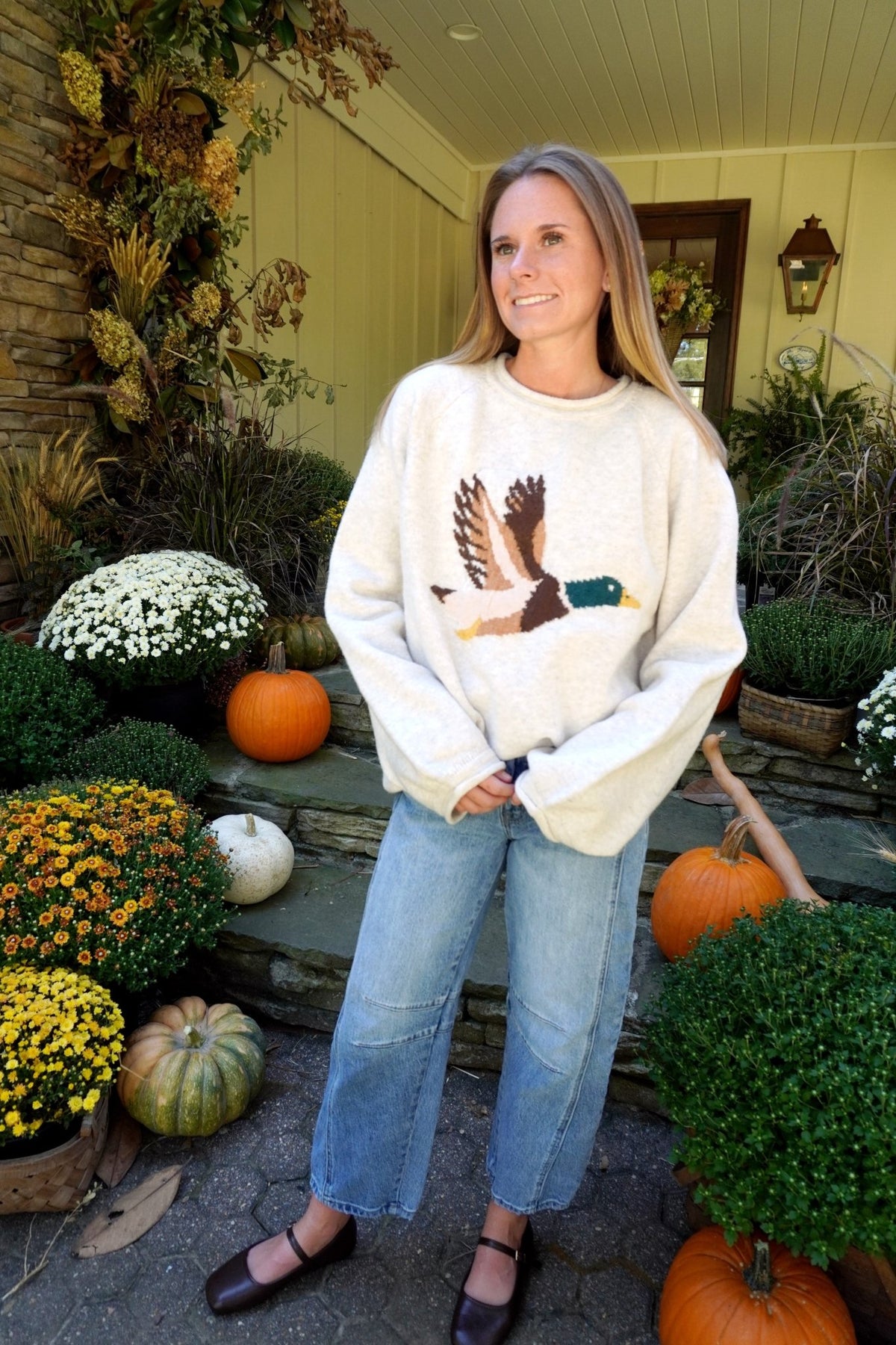 Cozy Mallard Graphic Sweater – Oatmeal - Anderson Ave boutique