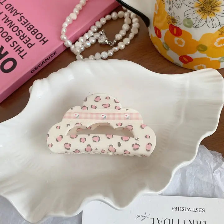 Leopard Print Cloud Hair Claw Clip – Pink & White