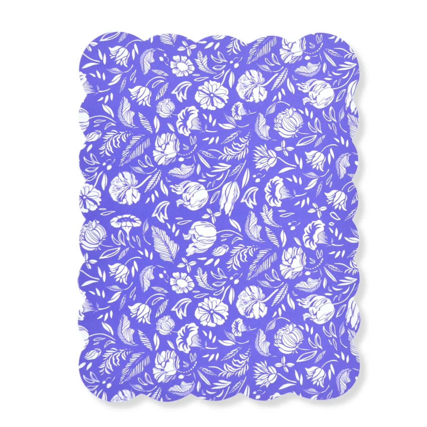 Blue chinoiserie floral mahjong tile shufflers with scalloped edges sold as a pair for mahjong game nights and tournaments.