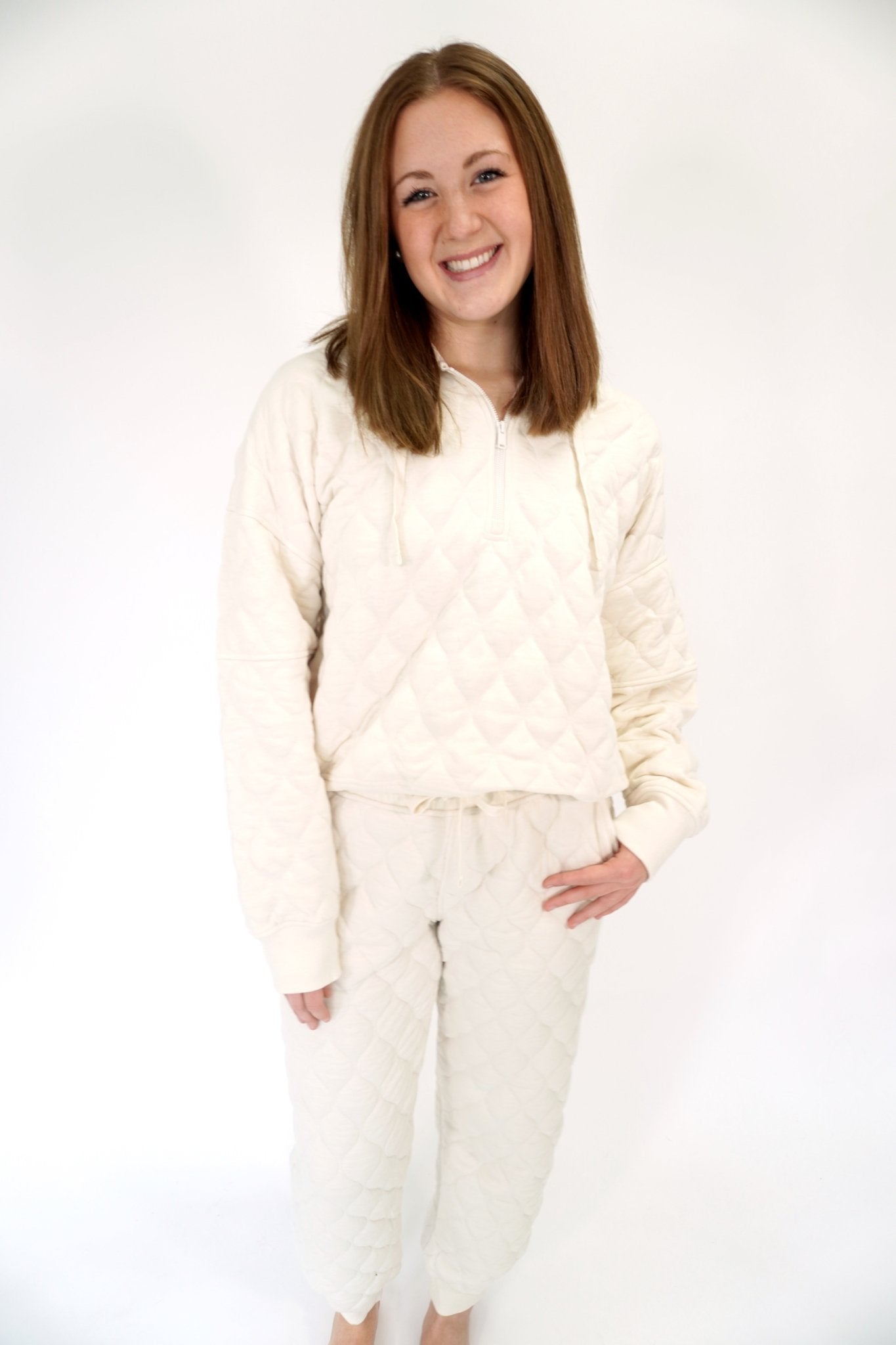 Ellis Cream Quilted Joggers - Anderson Ave boutique