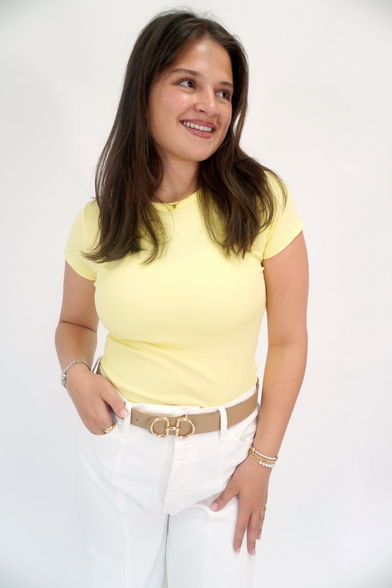 Essential Ribbed Crew Neck Tee - Butter Yellow - Anderson Ave boutique