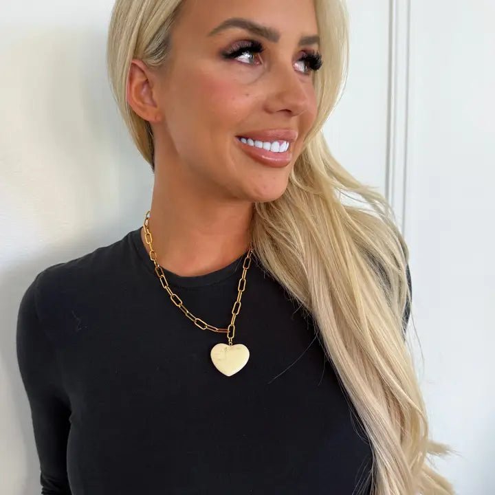 Harlow Gold Heart Pendant Necklace – Adjustable Charm Necklace - Anderson Ave boutique