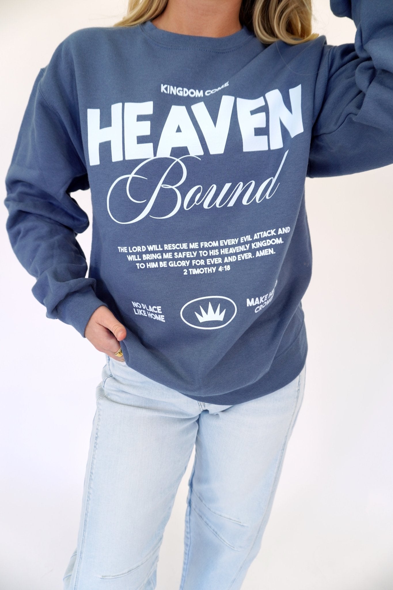 Heaven Bound Faith Based Graphic Sweatshirt – Navy Blue - Anderson Ave boutique