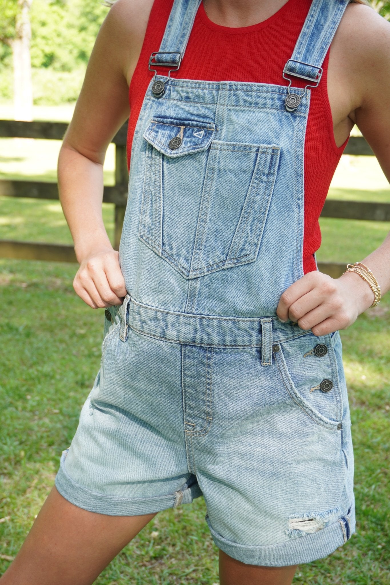 Hidden Denim Overall Shorts - Anderson Ave boutique