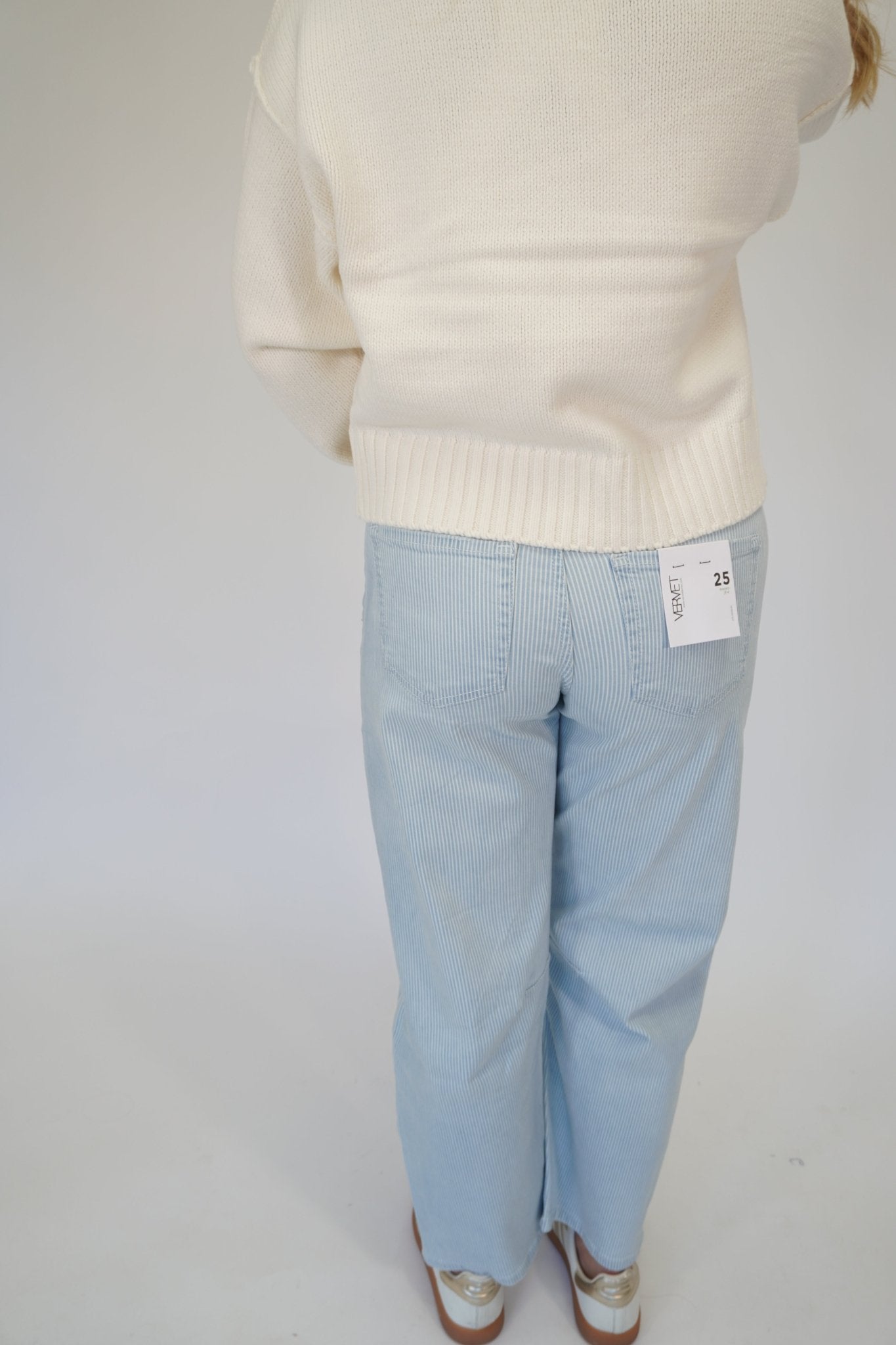 High Rise Coastal Stripe Barrel Leg Jeans – Light Blue Denim - Anderson Ave boutique