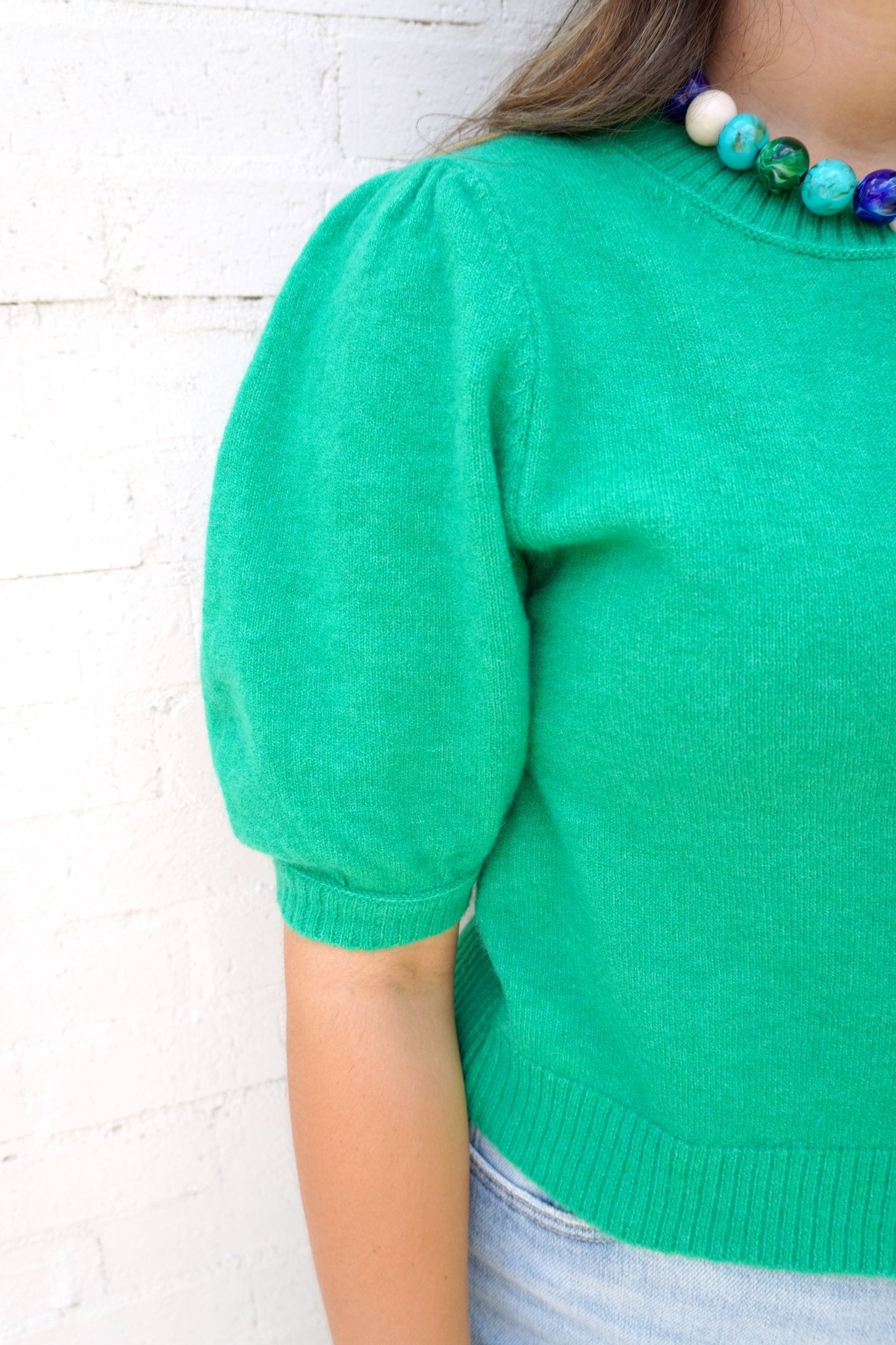 Kelly Green Puff Sleeve Button Cardigan - Anderson Ave boutique