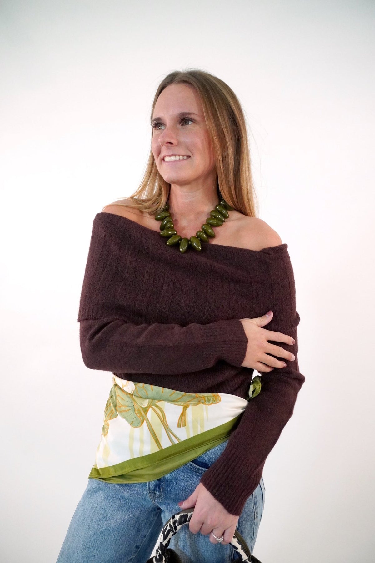 Large Olive Green Marbled Beaded Collar Necklace - Anderson Ave boutique