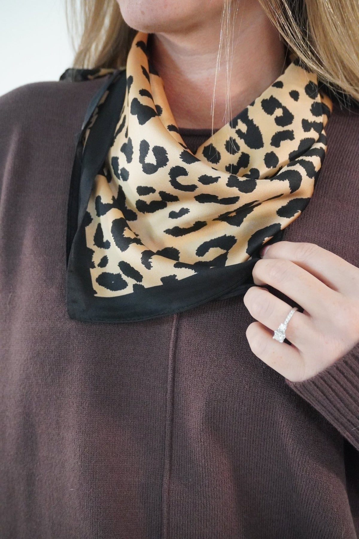 Leopard Print Satin Square Scarf with Black Border - Anderson Ave boutique