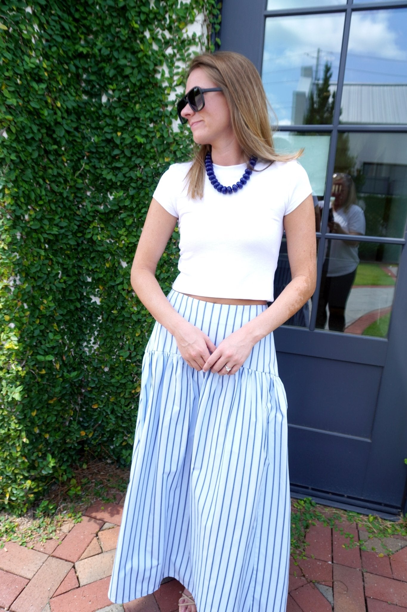 Light Blue and Navy Stripped Maxi Skirt - Anderson Ave boutique