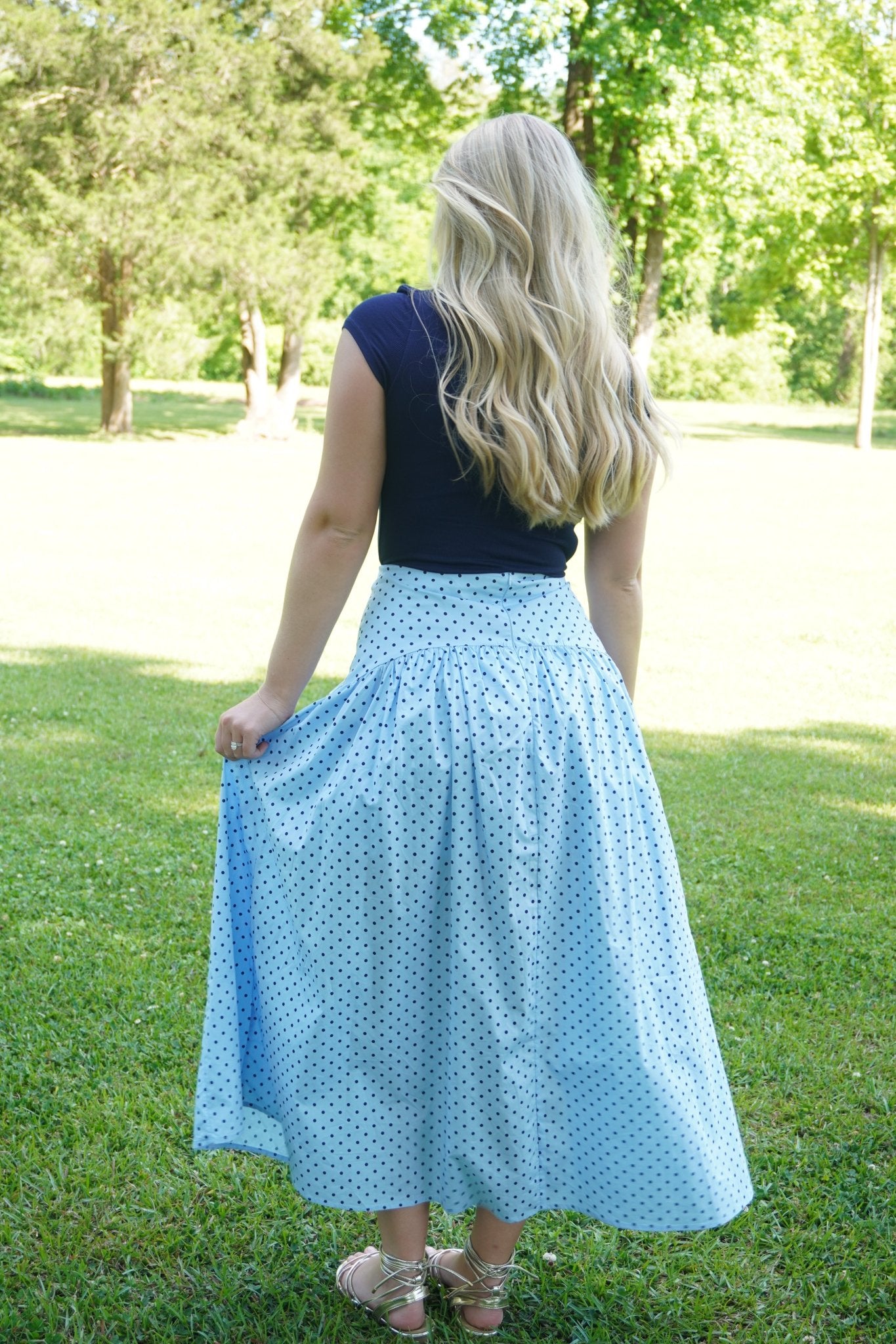 Light Blue Polka Dot Maxi Skirt - Anderson Ave boutique