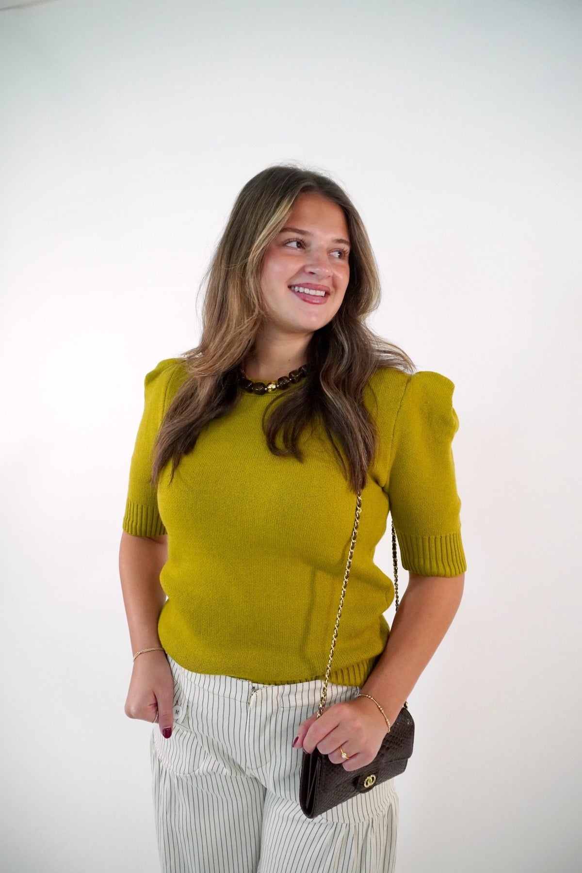 Light Olive Puff Sleeve Sweater Top - Anderson Ave boutique