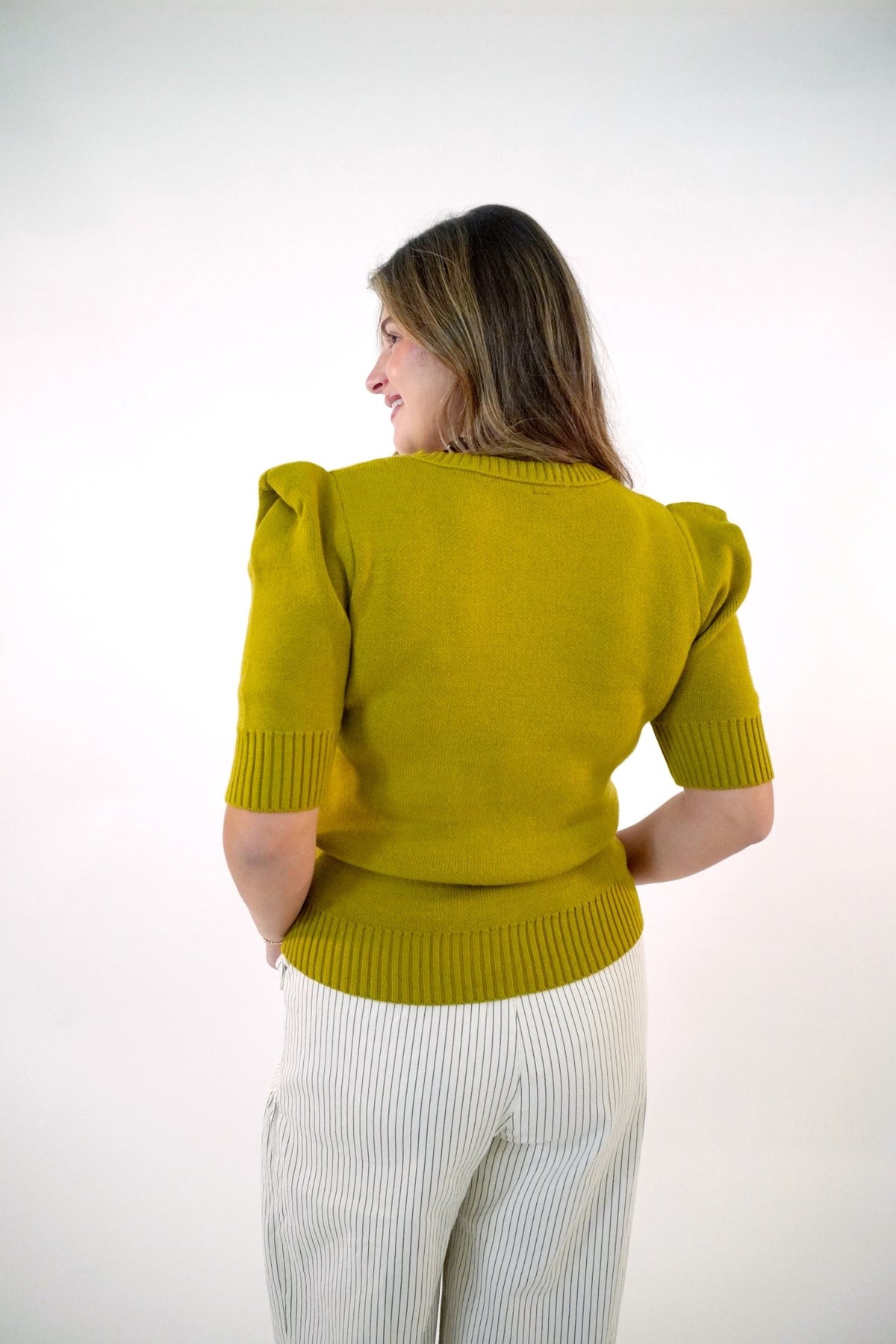 Light Olive Puff Sleeve Sweater Top - Anderson Ave boutique