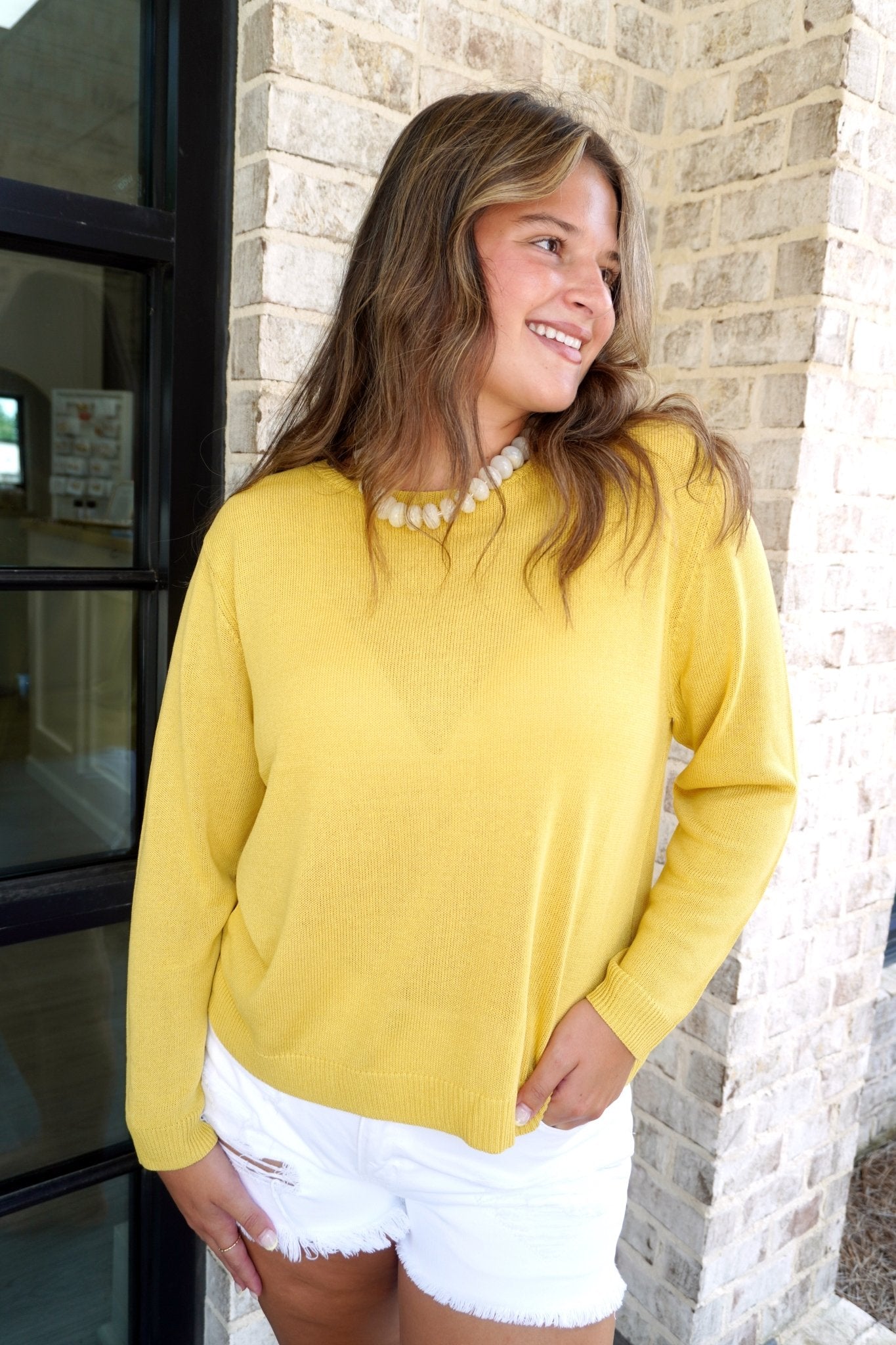 Lightweight Knit Sweater -Yellow - Anderson Ave boutique