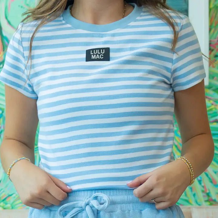 Lulu Mac Striped Baby Doll Tee – Ultra - Soft Cotton Knit – Light Blue / White - Anderson Ave boutique