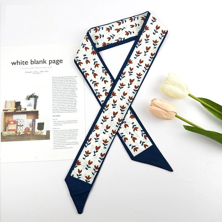 Lux Silky Skinny Twilly Scarf - Navy / White/ Red - Anderson Ave boutique