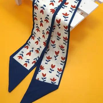 Lux Silky Skinny Twilly Scarf - Navy / White/ Red - Anderson Ave boutique