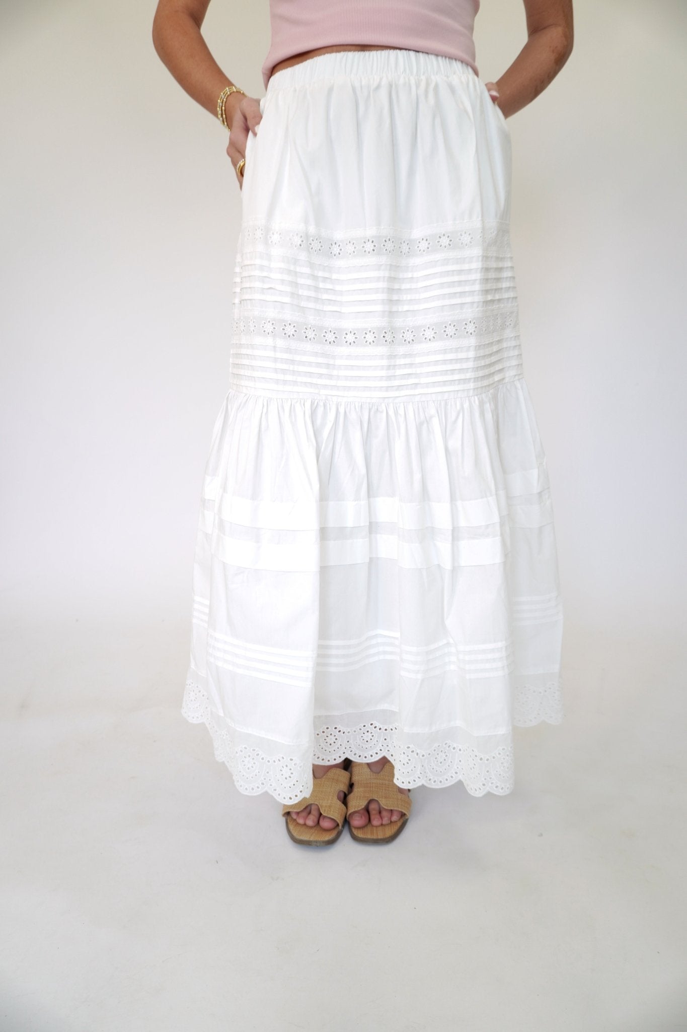 Mid Rise Poplin Maxi Skirt - White - Anderson Ave boutique