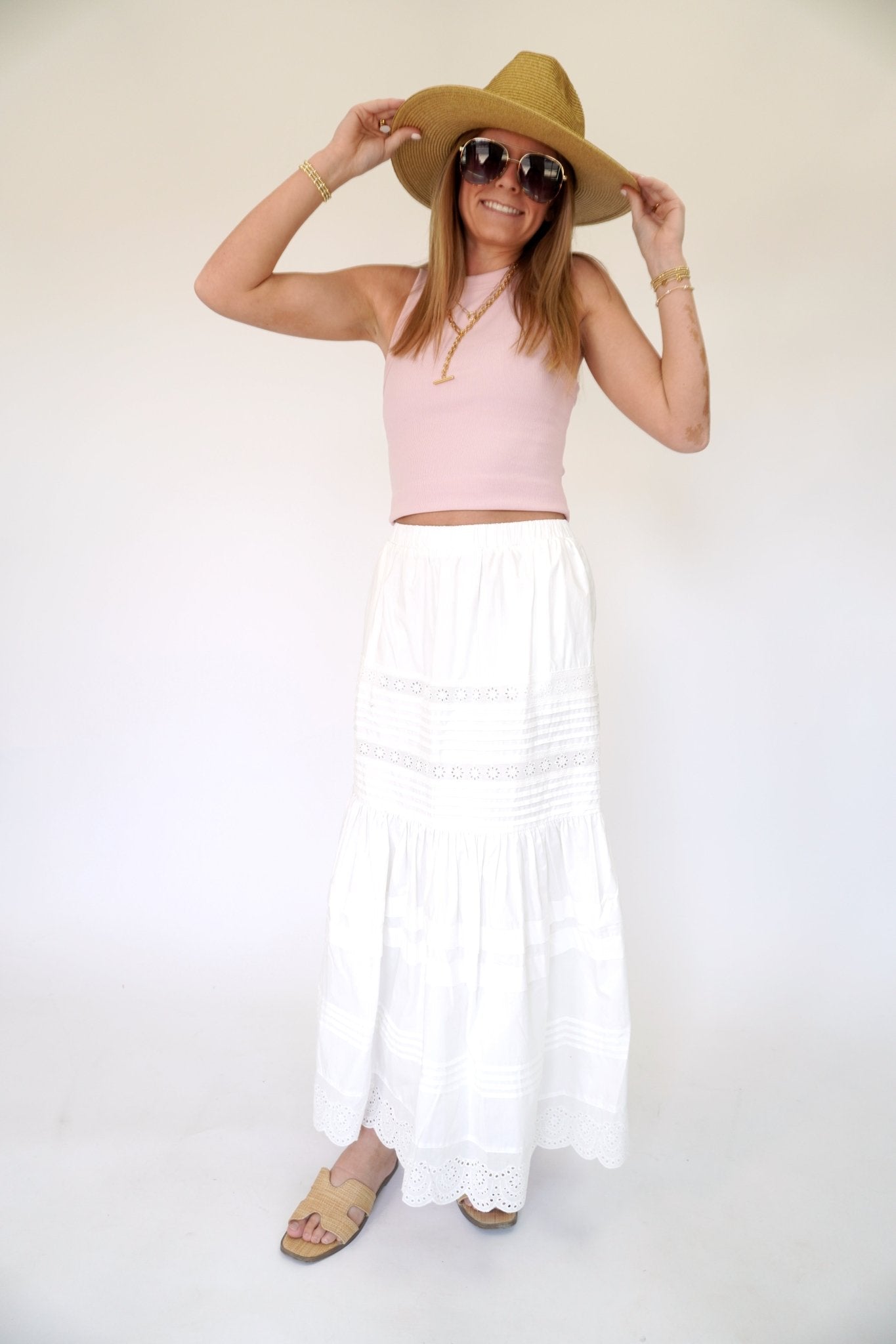 Mid Rise Poplin Maxi Skirt - White - Anderson Ave boutique