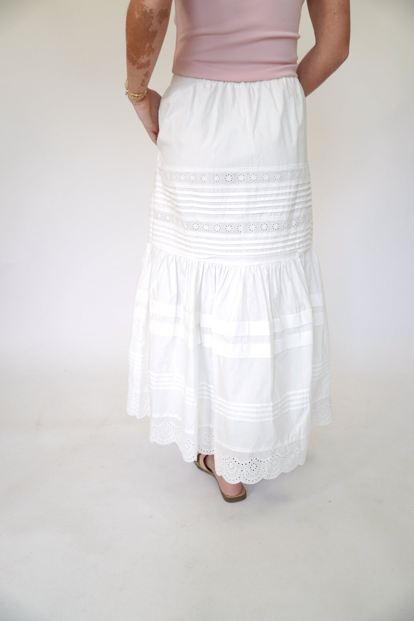 Mid Rise Poplin Maxi Skirt - White - Anderson Ave boutique